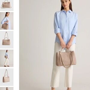 Quince Italian Leather Handwoven Satchel Double Strap Taupe Top GrainTwo way Bag